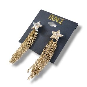 Fringe | NWOT Gold Tone Embellished Shooting Star Tassel Earrings